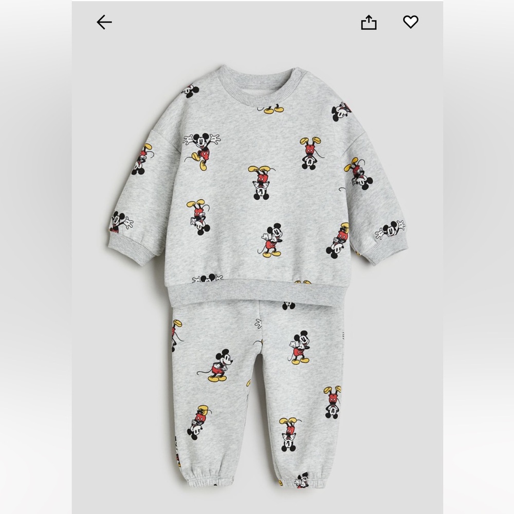 Disney Mickey Mouse Gray Sweatshirt and Pants Set H&M never worn